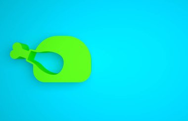 Green Roasted turkey or chicken icon isolated on blue background. Minimalism concept. 3D render illustration.