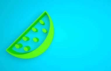 Green Watermelon icon isolated on blue background. Minimalism concept. 3D render illustration.
