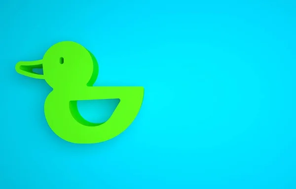 Green Rubber duck icon isolated on blue background. Minimalism concept. 3D render illustration.