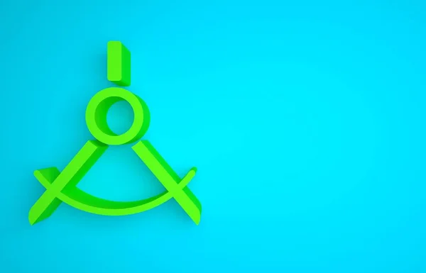 Green Drawing compass icon isolated on blue background. Compasses sign. Drawing and educational tools. Geometric instrument. Minimalism concept. 3D render illustration.