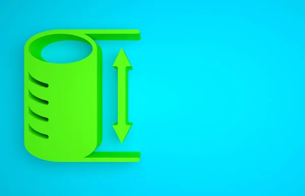 Green Height geometrical figure icon isolated on blue background. Abstract shape. Geometric ornament. Minimalism concept. 3D render illustration.