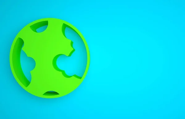 Green Earth globe icon isolated on blue background. World or Earth sign. Global internet symbol. Geometric shapes. Minimalism concept. 3D render illustration.
