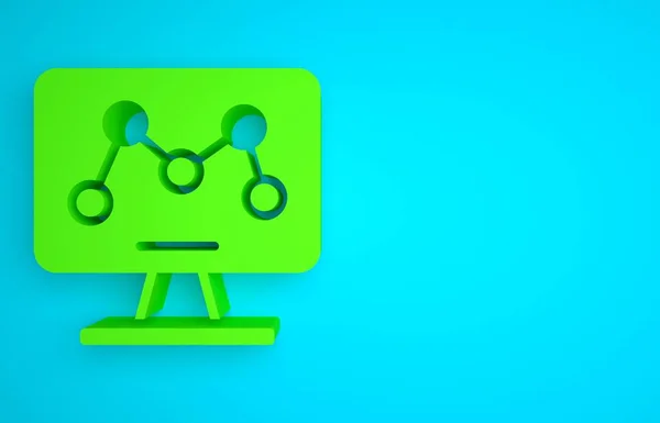 Green Genetic engineering modification on laptop icon isolated on blue background. DNA analysis, genetics testing, cloning. Minimalism concept. 3D render illustration.