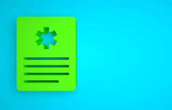 Green Medical clipboard with clinical record icon isolated on blue background. Prescription, medical check marks report. Minimalism concept. 3D render illustration.