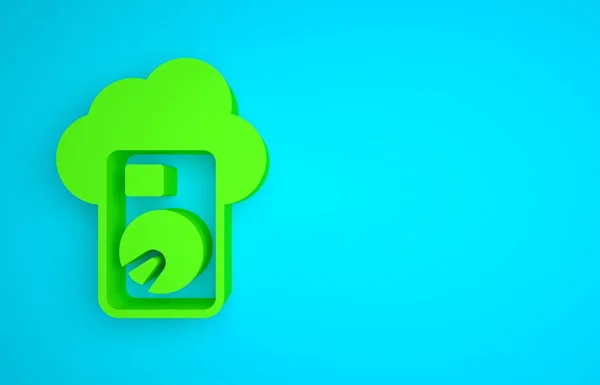 Green Cloud database icon isolated on blue background. Cloud computing concept. Digital service or app with data transferring. Minimalism concept. 3D render illustration.