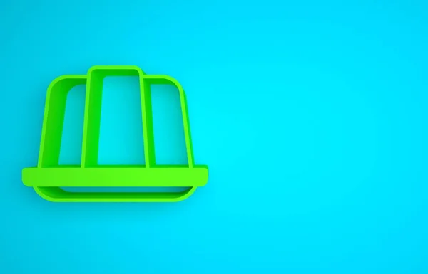 Green Jelly cake icon isolated on blue background. Jelly pudding. Minimalism concept. 3D render illustration.