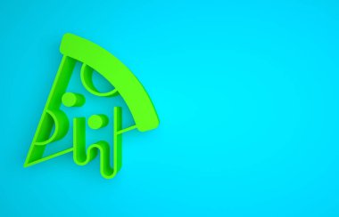 Green Slice of pizza icon isolated on blue background. Fast food menu. Minimalism concept. 3D render illustration.