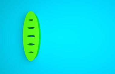 Green French baguette bread icon isolated on blue background. Minimalism concept. 3D render illustration.