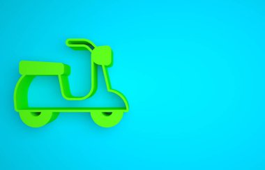 Green Scooter icon isolated on blue background. Minimalism concept. 3D render illustration.