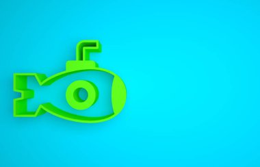 Green Submarine icon isolated on blue background. Military ship. Minimalism concept. 3D render illustration.