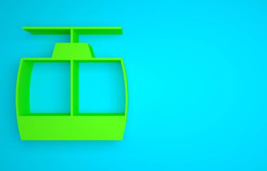 Green Cable car icon isolated on blue background. Funicular sign. Minimalism concept. 3D render illustration.