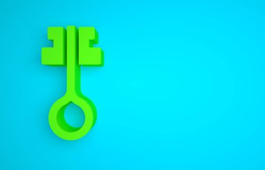 Green Old magic key icon isolated on blue background. Minimalism concept. 3D render illustration.
