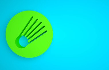 Green Comet falling down fast icon isolated on blue background. Minimalism concept. 3D render illustration.