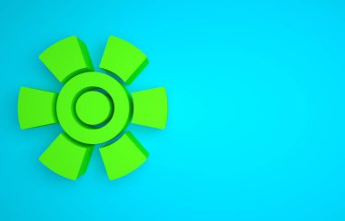 Green Sun icon isolated on blue background. Minimalism concept. 3D render illustration.