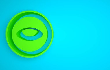 Green Medallion with eye icon isolated on blue background. Magic amulet with eye. Minimalism concept. 3D render illustration.