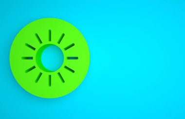 Green Sun icon isolated on blue background. Minimalism concept. 3D render illustration.