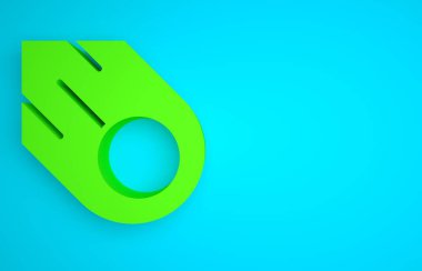 Green Comet falling down fast icon isolated on blue background. Minimalism concept. 3D render illustration.