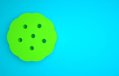 Green Cookie or biscuit with chocolate icon isolated on blue background. Minimalism concept. 3D render illustration.