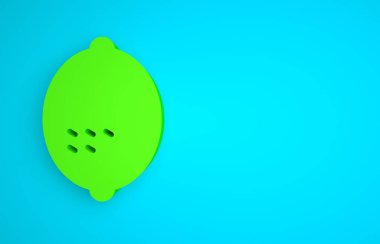 Green Lemon icon isolated on blue background. Minimalism concept. 3D render illustration.