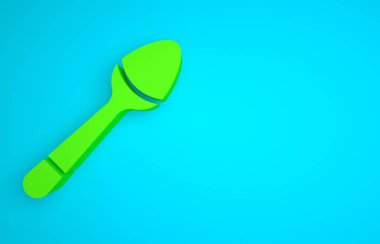 Green Teaspoon icon isolated on blue background. Cooking utensil. Cutlery sign. Minimalism concept. 3D render illustration.