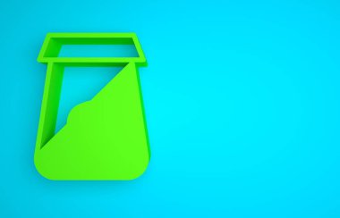 Green Tea packaging icon isolated on blue background. Paper bag with tea. Minimalism concept. 3D render illustration.