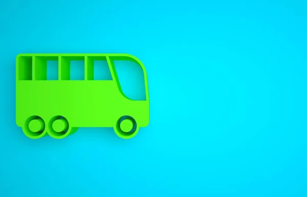 Green Bus icon isolated on blue background. Transportation concept. Bus tour transport. Tourism or public vehicle symbol. Minimalism concept. 3D render illustration.