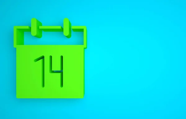 Green Calendar icon isolated on blue background. Event reminder symbol. Minimalism concept. 3D render illustration.