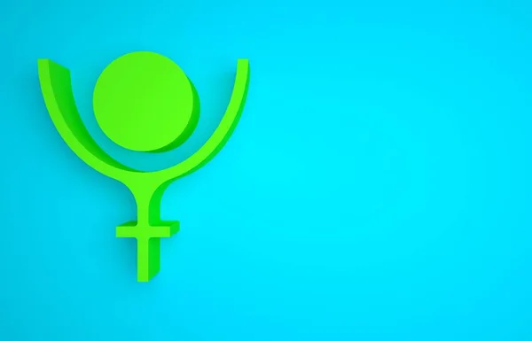 Green Ancient astrological symbol of Pluto icon isolated on blue background. Astrology planet. Zodiac and astrology sign. Minimalism concept. 3D render illustration.