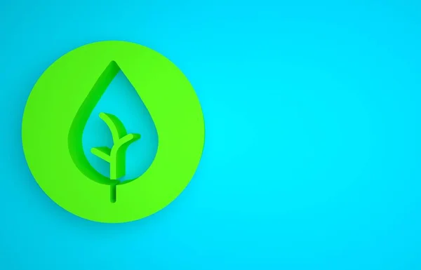 Green Tea leaf icon isolated on blue background. Tea leaves. Minimalism concept. 3D render illustration.