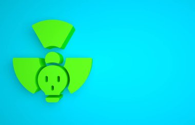 Green Radioactive icon isolated on blue background. Radioactive toxic symbol. Radiation hazard sign. Minimalism concept. 3D render illustration.