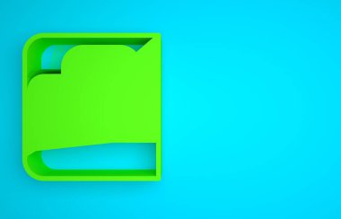 Green Book about poisons with skull icon isolated on blue background. Danger sign, symbol of death. Minimalism concept. 3D render illustration.