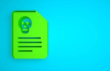 Green Radiation warning document icon isolated on blue background. Text file. Minimalism concept. 3D render illustration.