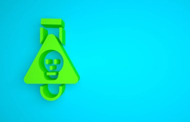 Green Bottle with potion icon isolated on blue background. Flask with magic potion. Happy Halloween party. Minimalism concept. 3D render illustration.