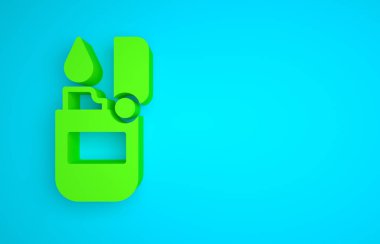 Green Lighter icon isolated on blue background. Minimalism concept. 3D render illustration.