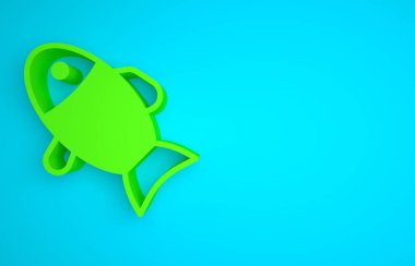 Green Fish icon isolated on blue background. Minimalism concept. 3D render illustration.