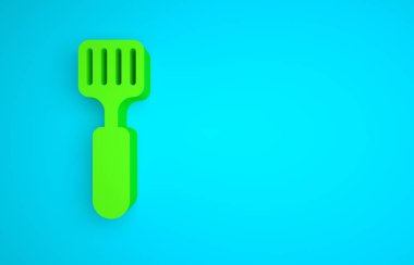 Green Spatula icon isolated on blue background. Kitchen spatula icon. BBQ spatula sign. Barbecue and grill tool. Minimalism concept. 3D render illustration.