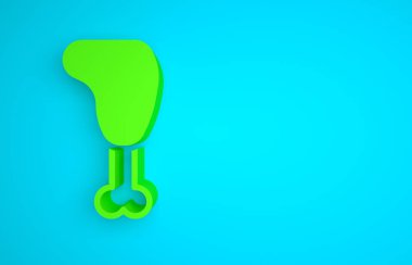 Green Chicken leg icon isolated on blue background. Chicken drumstick. Minimalism concept. 3D render illustration.