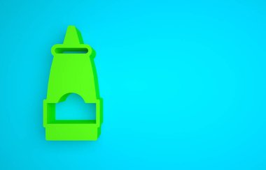 Green Sauce bottle icon isolated on blue background. Ketchup, mustard and mayonnaise bottles with sauce for fast food. Minimalism concept. 3D render illustration.