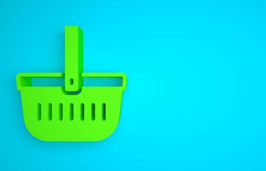Green Picnic basket icon isolated on blue background. Minimalism concept. 3D render illustration.
