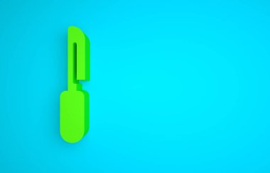 Green Knife icon isolated on blue background. Cutlery symbol. Minimalism concept. 3D render illustration.