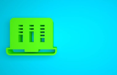 Green Sound or audio recorder or editor software on laptop icon isolated on blue background. Minimalism concept. 3D render illustration.