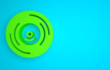 Green Vinyl disk icon isolated on blue background. Minimalism concept. 3D render illustration.