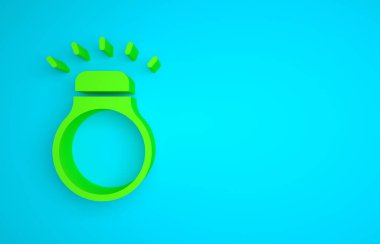 Green Diamond ring icon isolated on blue background. Minimalism concept. 3D render illustration.