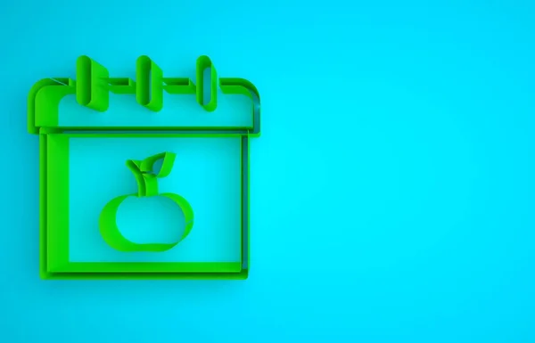 Green World Vegetarian day icon isolated on blue background. World vegan day. Minimalism concept. 3D render illustration.