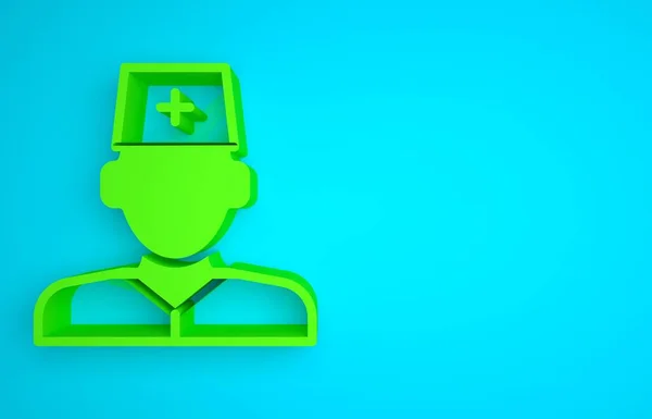 Green Male doctor icon isolated on blue background. Minimalism concept. 3D render illustration.