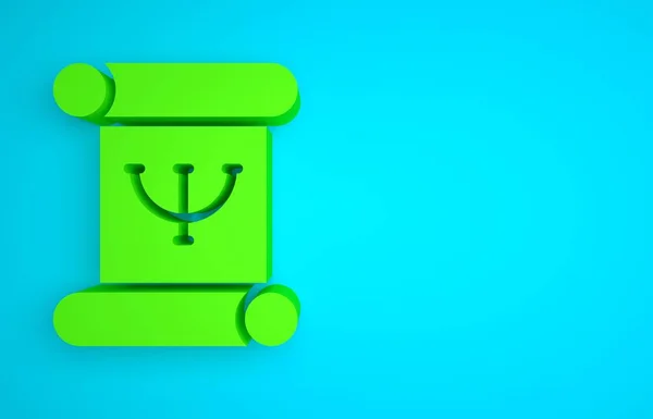 Green Psychology book icon isolated on blue background. Psi symbol. Mental health concept, psychoanalysis analysis and psychotherapy. Minimalism concept. 3D render illustration.
