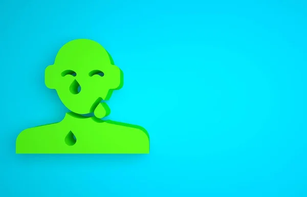 Green Tear cry eye icon isolated on blue background. Minimalism concept. 3D render illustration.
