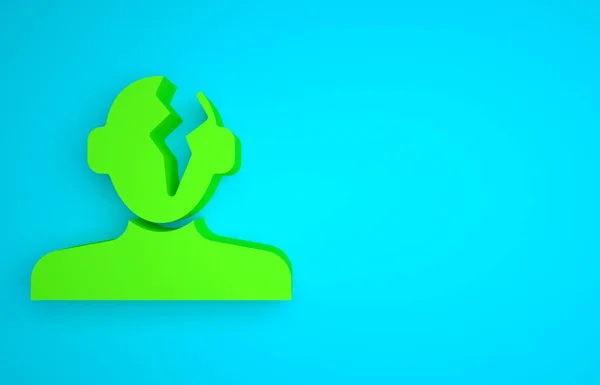 Green Solution to the problem in psychology icon isolated on blue background. Therapy for mental health. Minimalism concept. 3D render illustration.