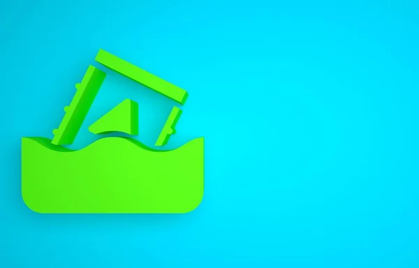 Green Radioactive waste in barrel icon isolated on blue background. Toxic waste contamination on water. Environmental pollution. Minimalism concept. 3D render illustration.