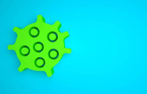 Green Bacteria icon isolated on blue background. Bacteria and germs, microorganism disease causing, cell cancer, microbe, virus, fungi. Minimalism concept. 3D render illustration.